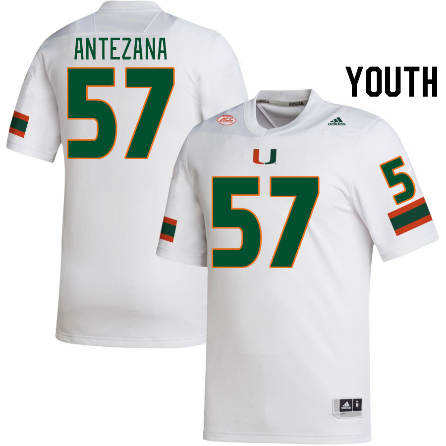 Youth #57 Matt Antezana Miami Hurricanes College Football Jerseys Stitched-White - Click Image to Close